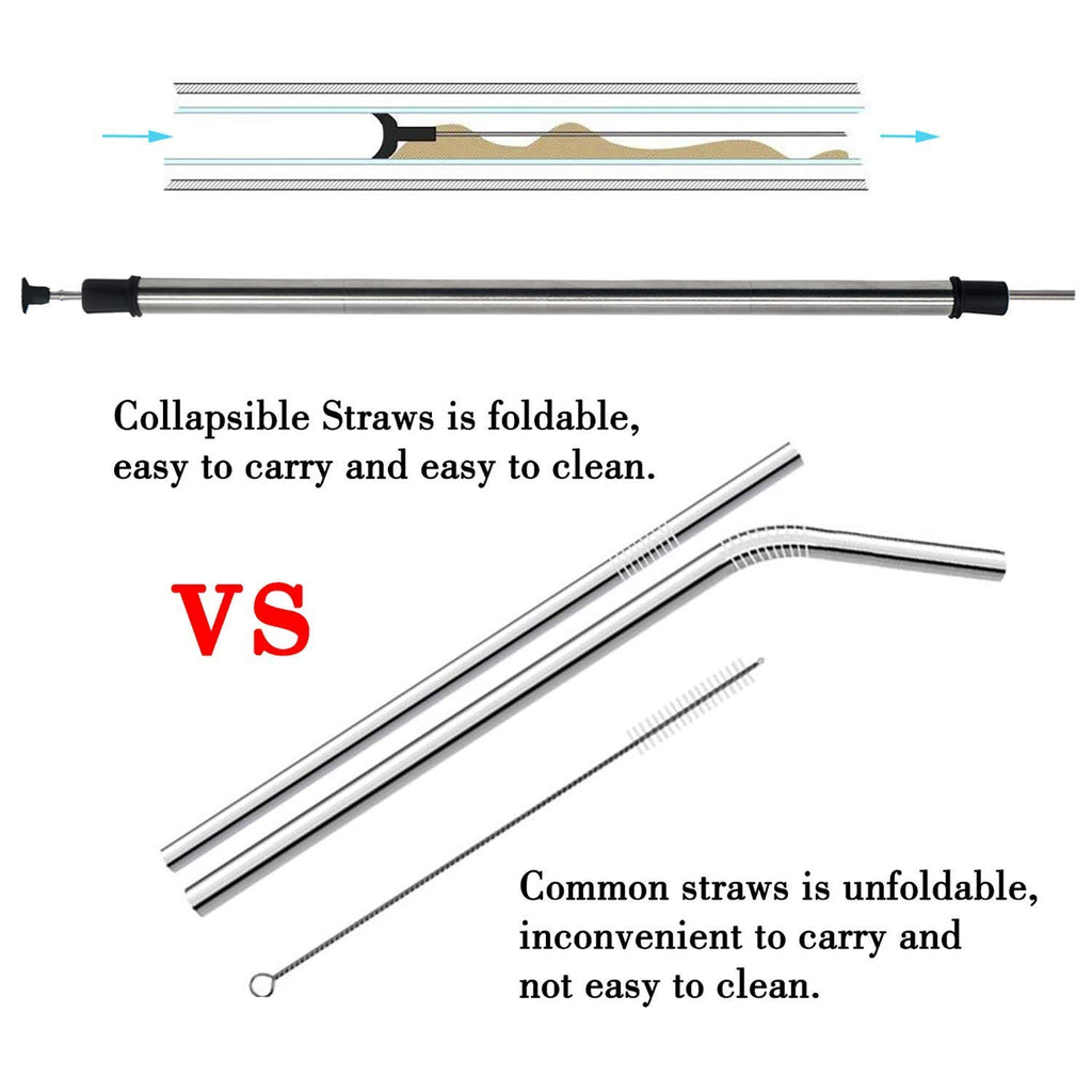 2 Pack) Folding Drinking Straw Stainless Steel Collapsible Reusable S –  DealJock