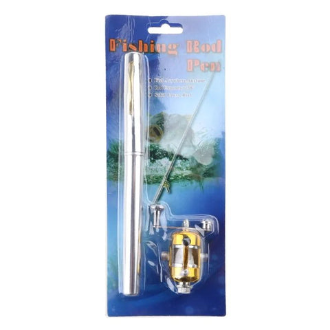 Mini Pocket Pen Fishing Rod Pole + Reel Aluminum Red 