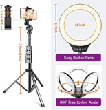 10″ Ring Light with Tripod Stand and Phone Holder – 59″ Stand & Desk Phone Tripod Stand – 8 Dimming Levels – 17 Colors