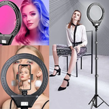 10″ Ring Light with Tripod Stand and Phone Holder – 59″ Stand & Desk Phone Tripod Stand – 8 Dimming Levels – 17 Colors