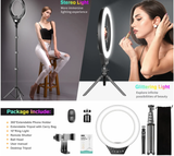 10″ Ring Light with Tripod Stand and Phone Holder – 59″ Stand & Desk Phone Tripod Stand – 8 Dimming Levels – 17 Colors