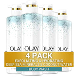 Olay Exfoliating & Hydrating Body Wash With Deep Sea Minerals Coconut Water and Vitamin B3 20 fl oz (Pack of 4)