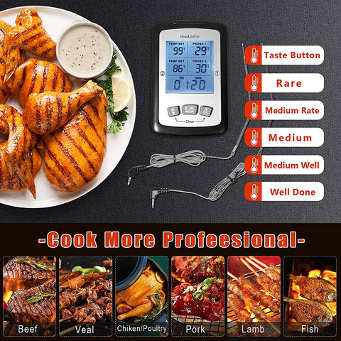 Foldable Food Thermometer Dual Probe Digital BBQ Kitchen Meat