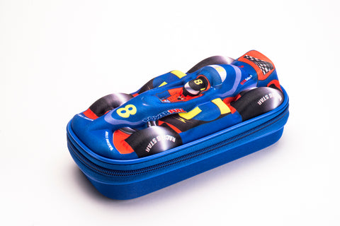 Maxi's Design Race Car Shaped Pencil Case for Boys with Zipper, Blue, Size: 4.5